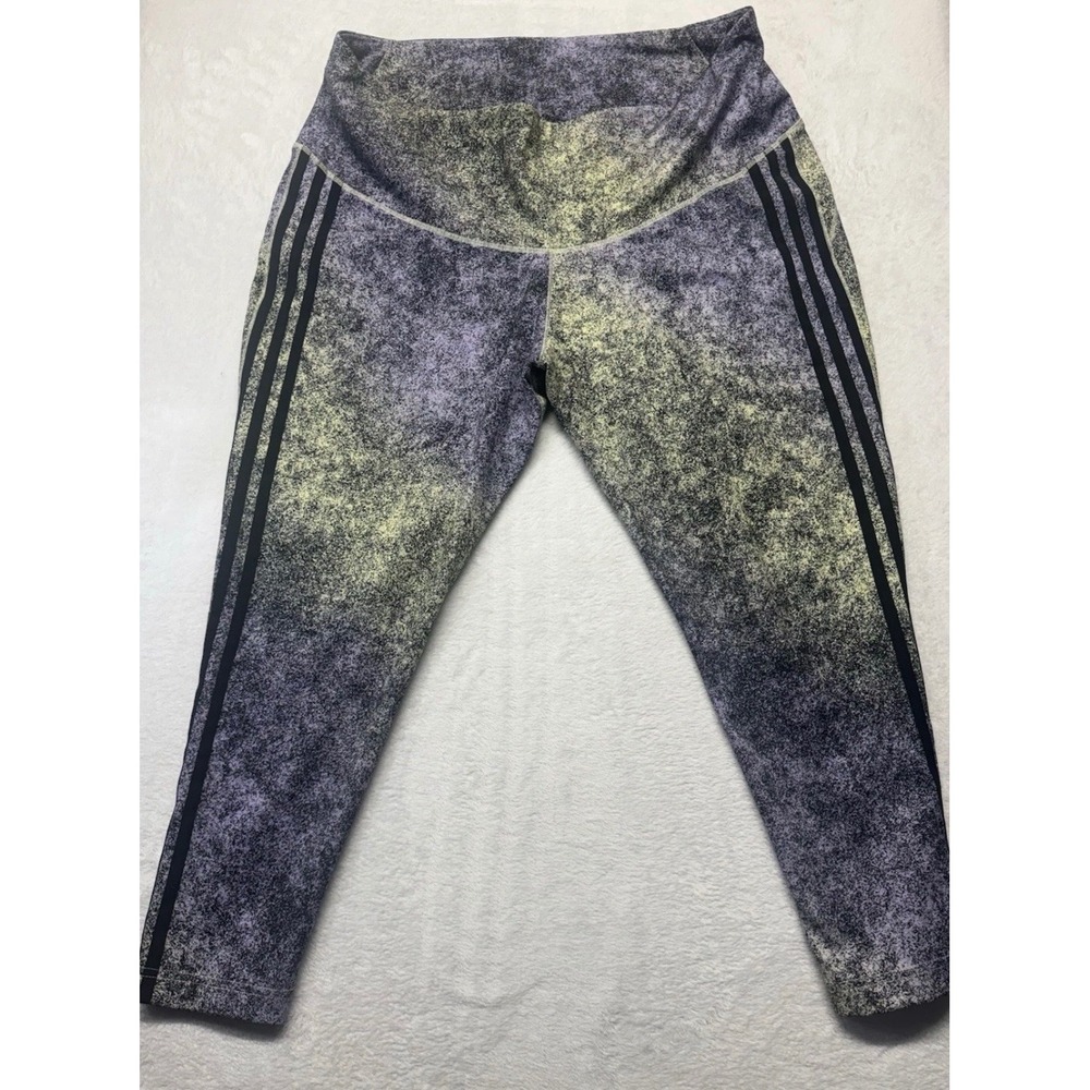 Adidas High Rise 4x Training Leggings Ankle Purple Yellow Women's Plus Curvy
